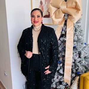 Elegant Black Sequin Blazer and Pants Set